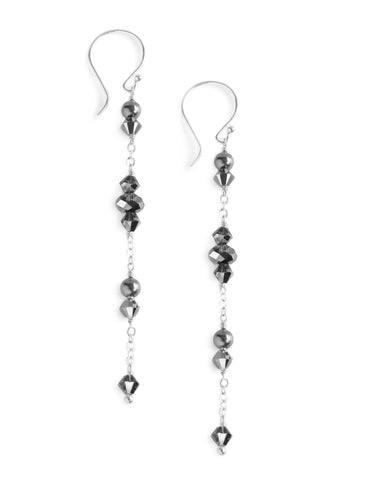 Silver dangle earrings with Black Diamond Austrian crystals and pearls