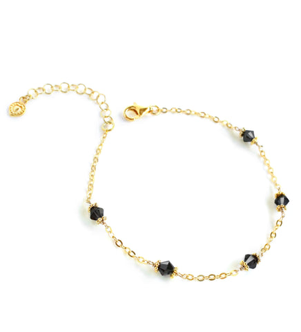 Gold bracelet with black Austrian crystals