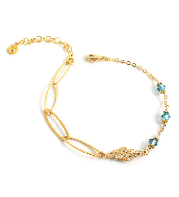 Gold link bracelet with Indicolite  Austrian crystals