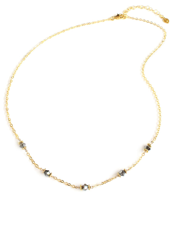 Black diamond Austrian crystal and gold choker necklace