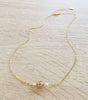 Gold necklace with light amethyst Austrian crystal ball and pearls