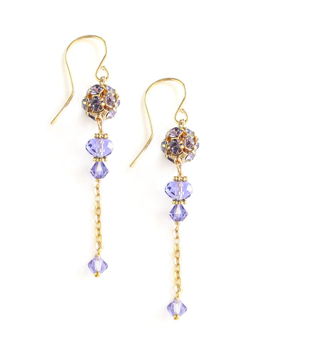 18K gold plated earrings with Tanzanite Swarovski crystals and balls