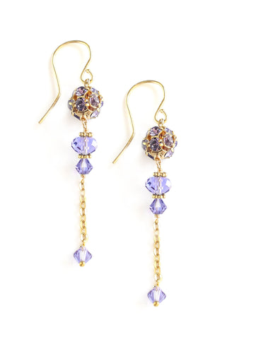 Gold earrings with Austrian Tanzanite crystals and balls