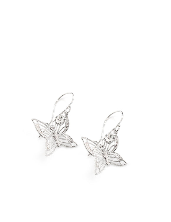 Silver butterfly earrings with clear Austrian crystals