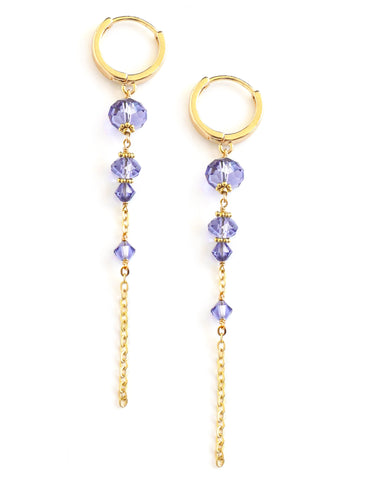Gold hoop earrings with Tanzanite Austrian crystals