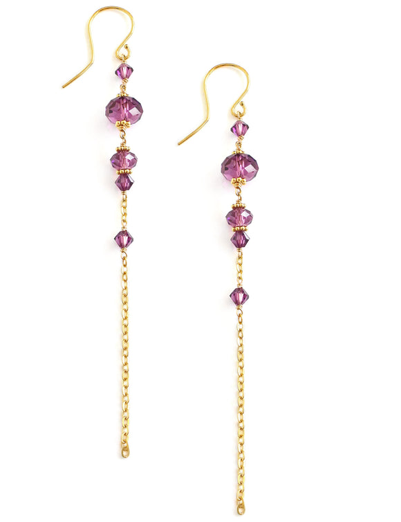 Gold earrings with amethyst  Austrian crystals