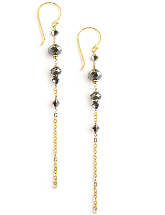 Gold earrings with black diamond Austrian crystals