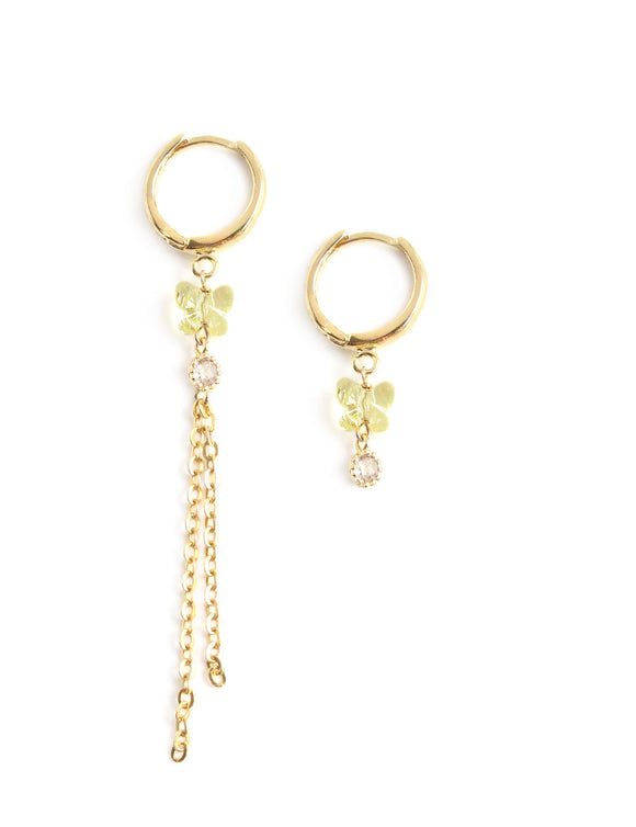Gold hoop earring mix with yellow crystal butterflies
