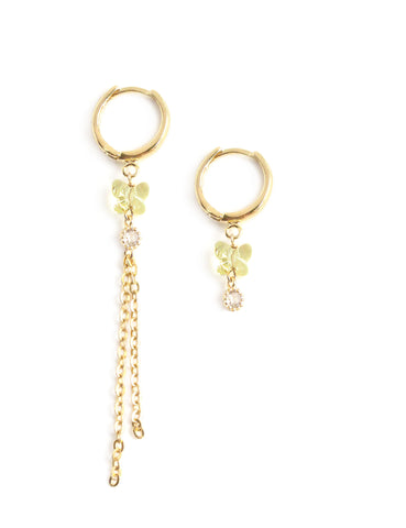 Gold hoop earring mix with yellow crystal butterflies