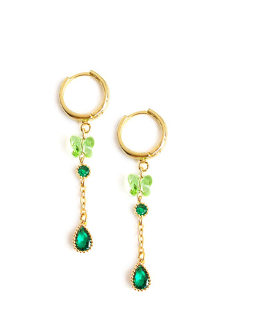 Gold hoop and Austrian peridot butterfly earrings