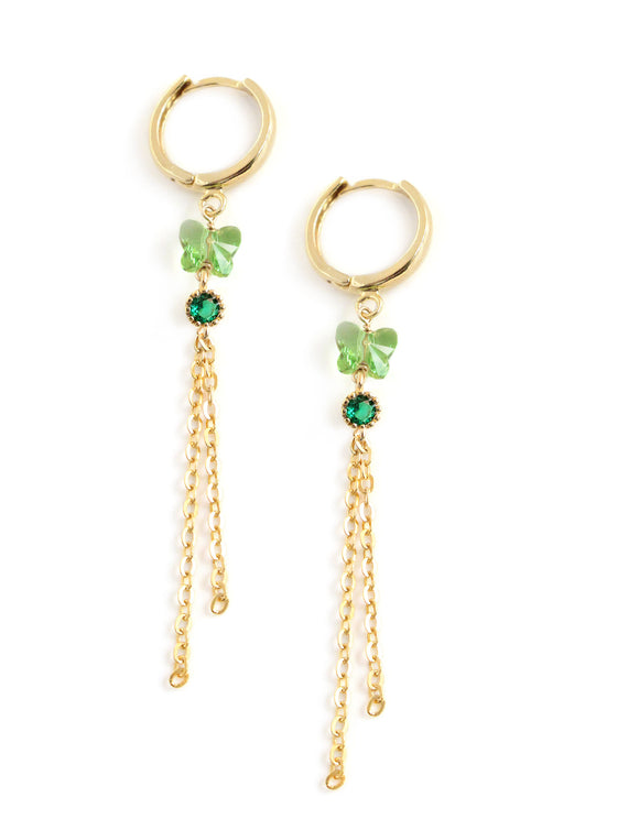 Gold hoop and peridot Austrian crystal butterfly earrings