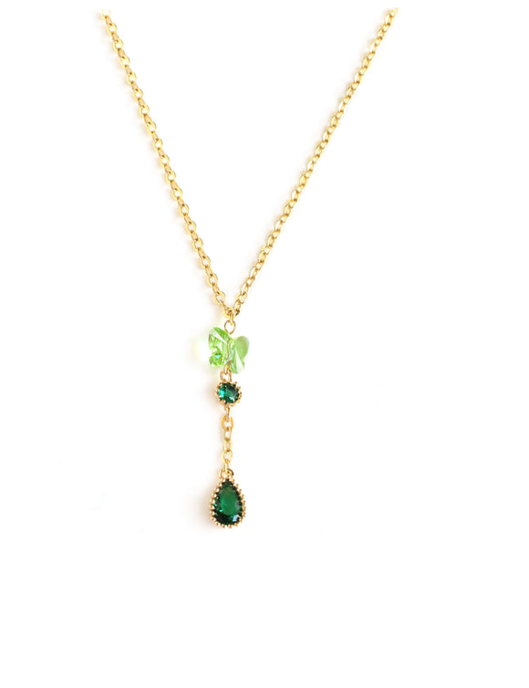 Peridot Swarovski crystal butterfly and emerald drop necklace