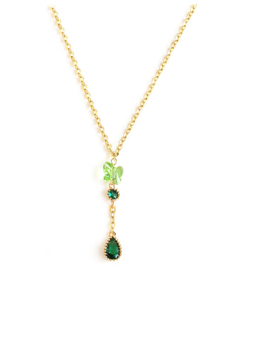 Austrian Peridot crystal butterfly and emerald drop necklace
