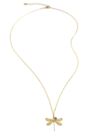 Gold dragonfly and Swarovski crystal necklace