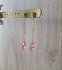 Gold dangle stud earrings with Pink and Rose Peach crystal drops
