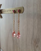 Gold dangle stud earrings with Pink and Rose Peach crystal drops