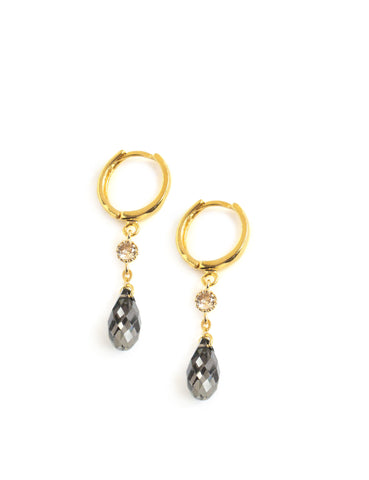 Gold hoop earrings with Black Diamond Austrian crystals