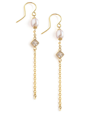 Rose freshwater pearl and diamond-cut crystal earrings