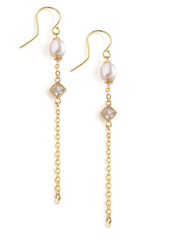 Freshwater pearl and diamond-cut crystal earrings