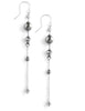 Rhodium plated dangle earrings with grey pearls and Black Diamond Austrian crystals