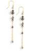18K Gold plated dangle earrings with grey pearls and Black Diamond Austrian crystals