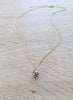 Gold neckalce with dark grey Austrian pearl and crystal drop