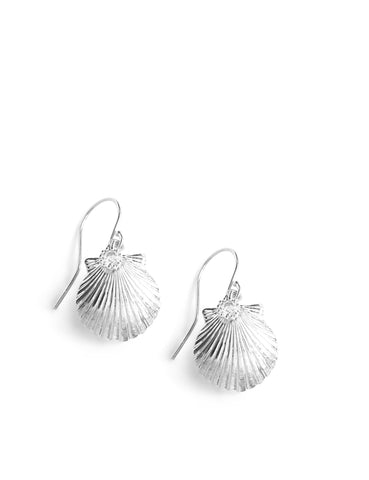 Dige Designs silver seashell earrings with clear crystals