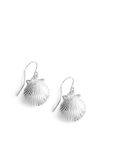 Dige Designs silver seashell earrings with clear crystals