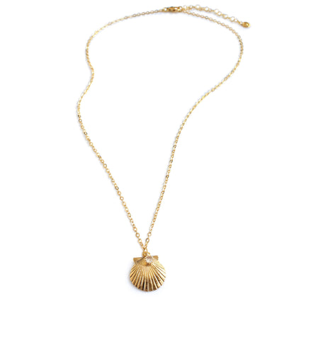 Dige Designs short gold seashell necklace with a Golden Shadow crystal