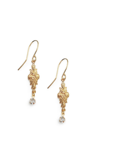 Gold plated link earrings with clear zirconia