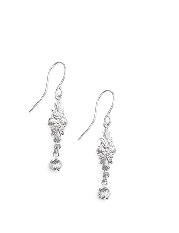 Rhodium plated link earrings with clear zirconia