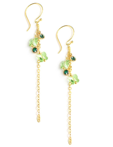 Gold earrings with Peridot green butterflies and Emerald crystals