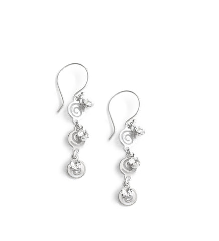 Rhodium plated swirl coin earrings with Swarovski crystals