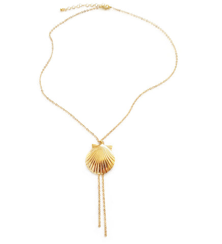 Medium-length 18K gold plated seashell statement Y-necklace