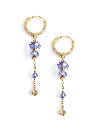 18K gold plated hoop earrings with Tanzanite Swarovski crystals