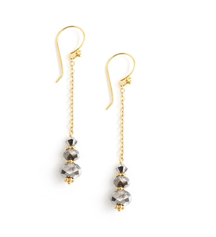 18K gold plated dangle earrings with Black Silver Night Swarovski crystals