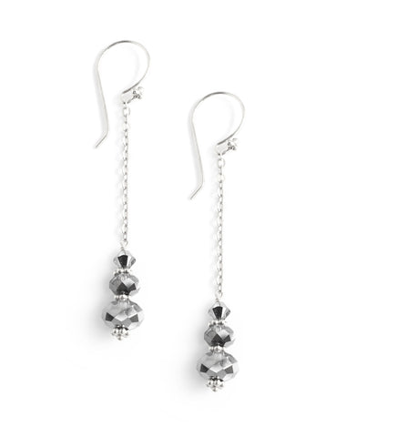 Rhodium plated dangle earrings with Black Silver Night Swarovski crystals