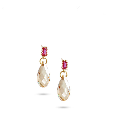 18K gold plated pink stud earrings with Golden Shadow drops