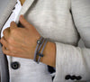 Grey triple-wrap leather bracelet with Austrian crystal pavé crystals