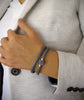 Grey double wrap leather bracelet with Austrian crystals