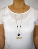 Long dragonfly necklace with Black Swarovski crystals