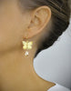 Gold butterfly earrings with golden shadow Austrian crystal drops