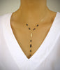 Gold Y necklace with black Austrian crystals