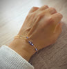 18K goldplated bracelet with Tanzanite heart and crystals worn on hand