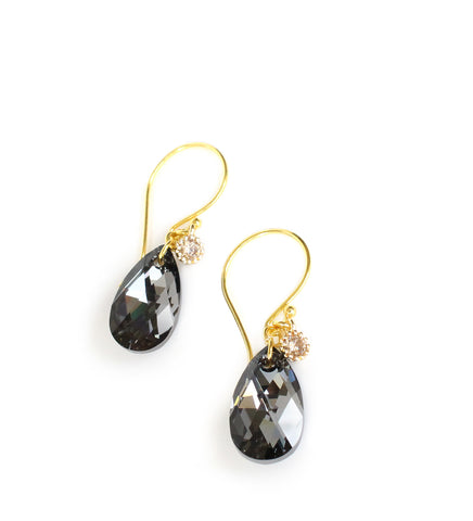 18K gold plated earrings with Black Silver Night Swarovski crystal drops