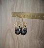 18K gold plated dragonfly earrings featuring "Black Silver Night" Swarovski crystal drops on display.