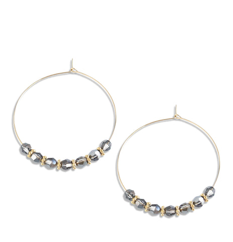 18K gold plated hoop earrings with Black Silver Night Swarovski crystals.