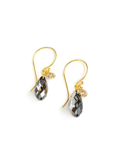 18K gold plated earrings with Black Silver Night Swarovski crystal drops