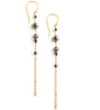 Long-length 18K gold plated earrings with "Black Silver Night" Swarovski crystals.