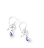 Rhodium plated flower earrings handmade with Tanzanite AB Swarovki crystal drops.